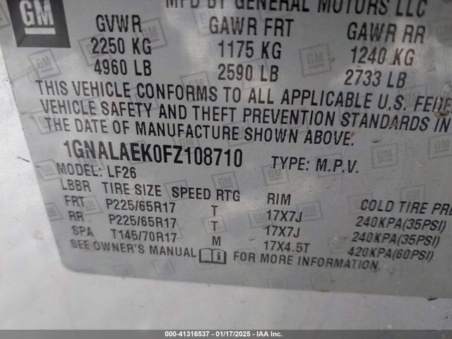 Chevrolet EQUINOX LS 2015 1GNALAEK0FZ108710 Image 9