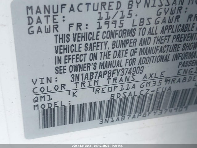 Nissan SENTRA S 2015 3N1AB7AP8FY374909 Image 9