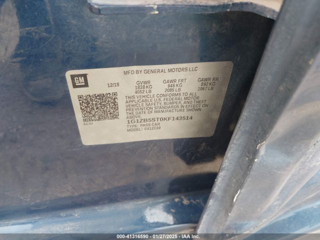 1G1ZB5ST0KF143514 Chevrolet Malibu 1ls