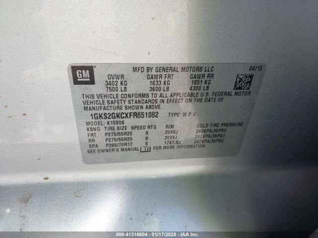 1GKS2GKCXFR651082 GMC Yukon Xl 1500 Sle