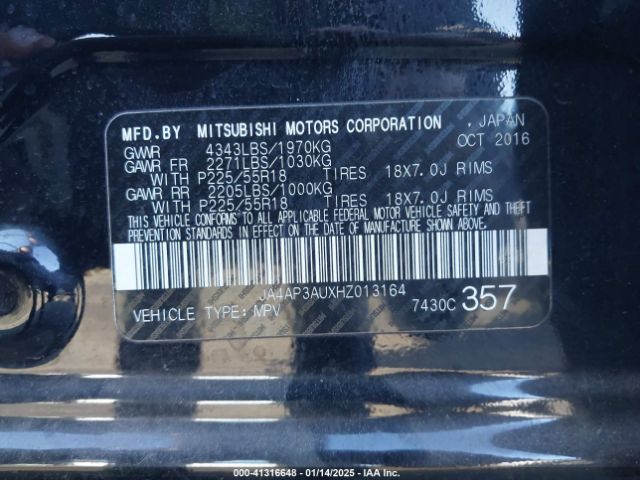 JA4AP3AUXHZ013164 Mitsubishi Outlander Sport 2.0 Es/2.0 Le