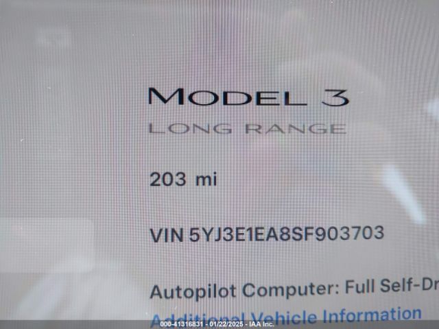 5YJ3E1EA8SF903703 Tesla Model 3 Long Range Rear-wheel Drive