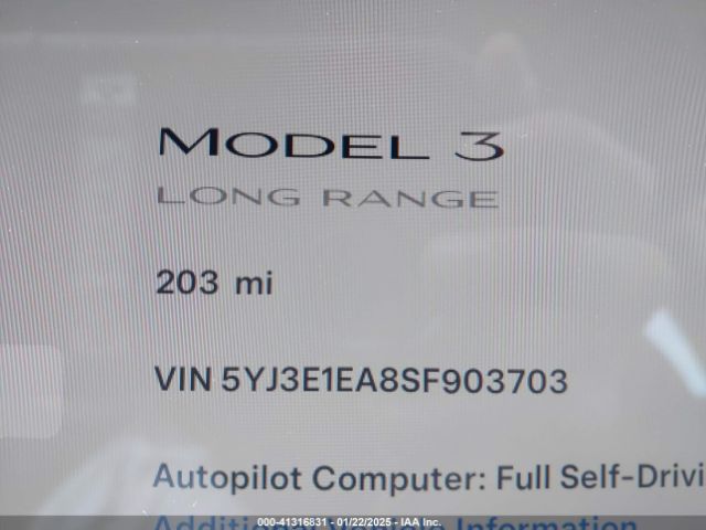 5YJ3E1EA8SF903703 Tesla Model 3 Long Range Rear-wheel Drive