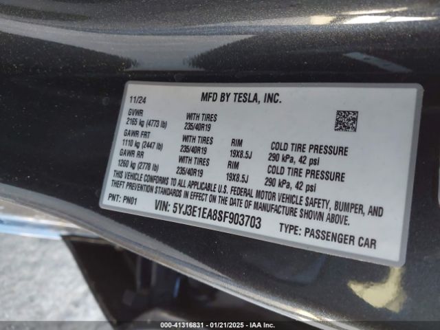 5YJ3E1EA8SF903703 Tesla Model 3 Long Range Rear-wheel Drive