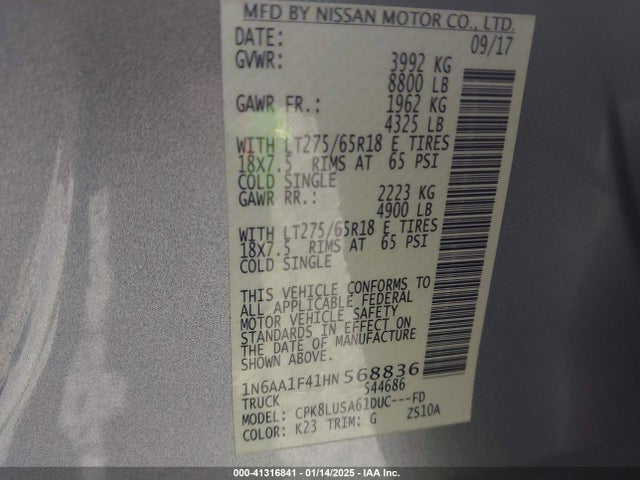 1N6AA1F41HN568836 Nissan Titan Xd Pro-4x Gas