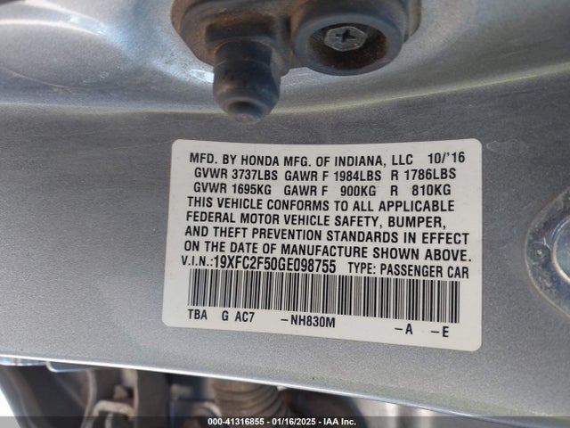 Honda Civic Lx 2016 19XFC2F50GE098755 Image 9