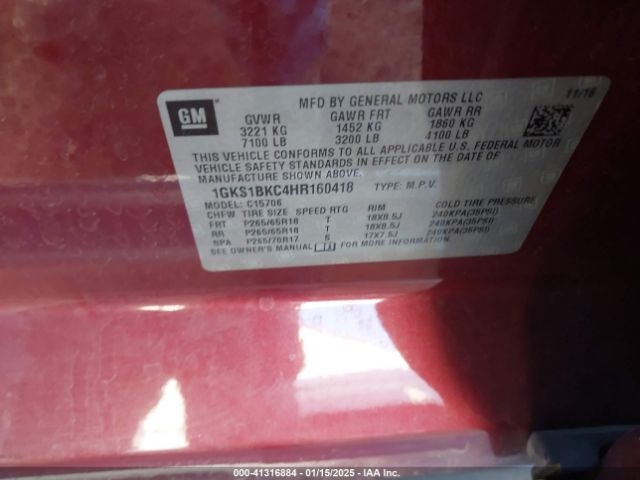 1GKS1BKC4HR160418 GMC YUKON SLT