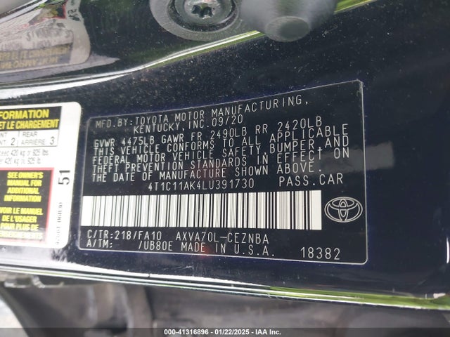 Toyota CAMRY LE 2020 4T1C11AK4LU391730 Image 9