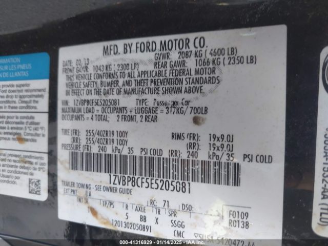 1ZVBP8CF5E5205081 Ford MUSTANG GT