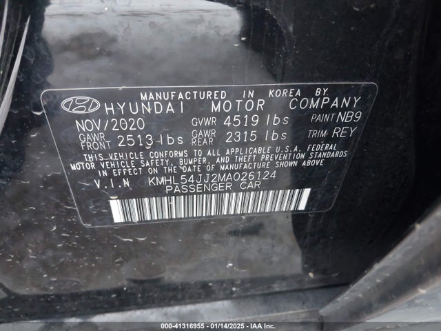 Hyundai Sonata Limited 2021 KMHL54JJ2MA026124 Image 9