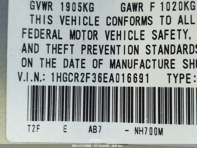 Honda ACCORD LX 2014 1HGCR2F36EA016691 Image 9