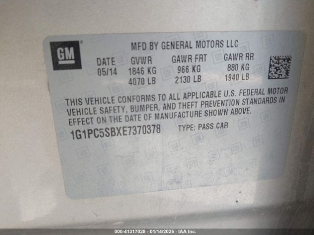 1G1PC5SBXE7370378 Chevrolet Cruze 1lt Auto