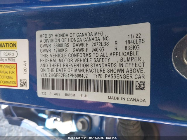 Honda Civic Sport 2023 2HGFE2F54PH506402 Image 9
