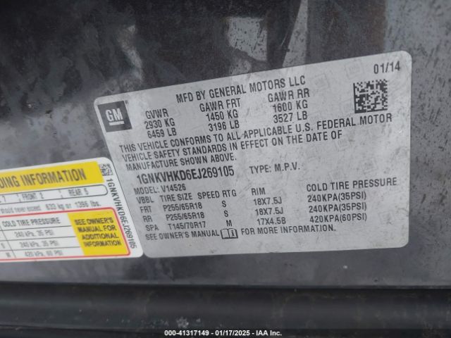 1GNKVHKD6EJ269105 Chevrolet Traverse 2lt