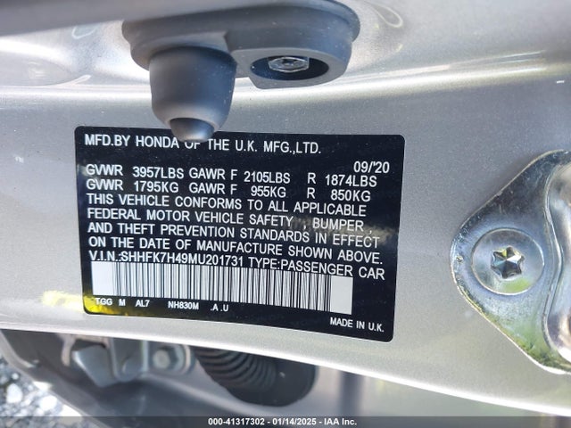 SHHFK7H49MU201731 Honda Civic Sport