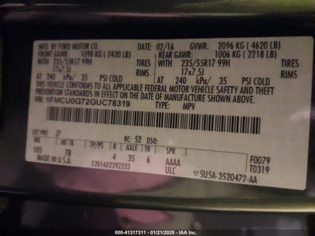 1FMCU0G72GUC78319 Ford ESCAPE SE