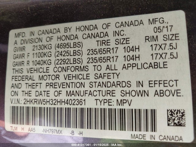 Honda CR-V LX 2017 2HKRW5H32HH402361 Image 9