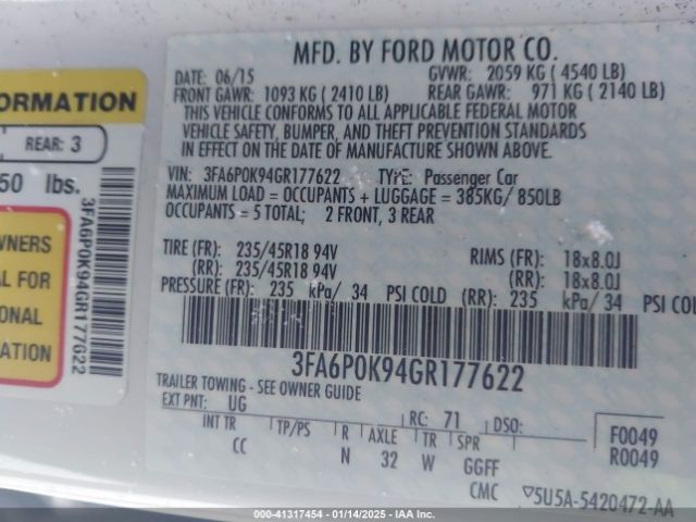 3FA6P0K94GR177622 Ford Fusion Titanium
