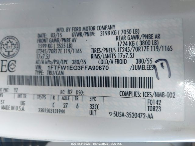 1FTFW1EG3FFA90870 Ford F-150 Xlt
