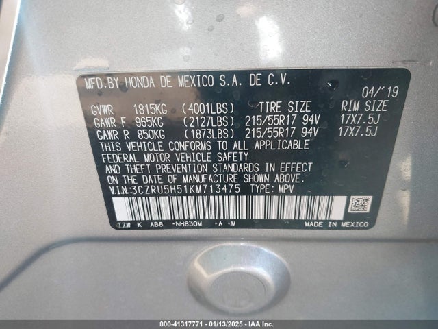 Honda HR-V EX 2019 3CZRU5H51KM713475 Image 9