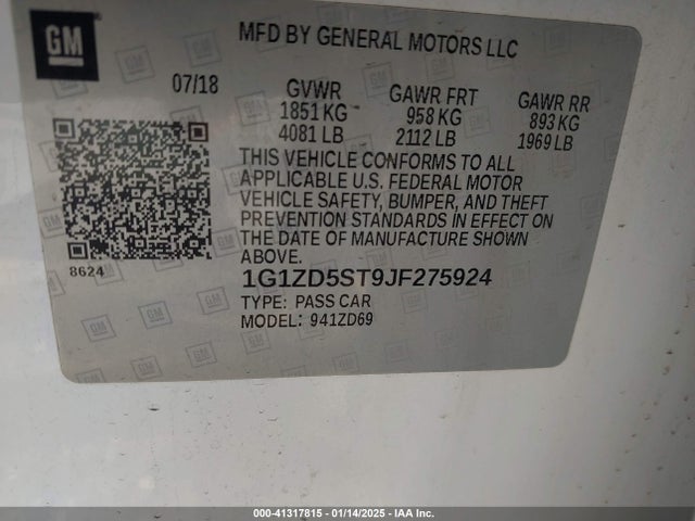 1G1ZD5ST9JF275924 Chevrolet MALIBU LT