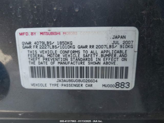 2008 MITSUBISHI LANCER JA3AU86U08U026604 Photo 8