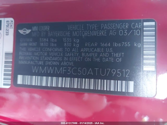 2010 MINI COOPER WMWMF3C50ATU79512 Photo 8