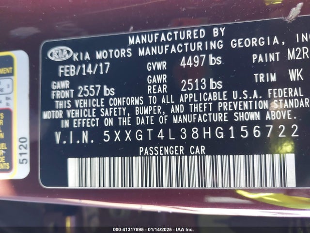 5XXGT4L38HG156722 KIA Optima Lx