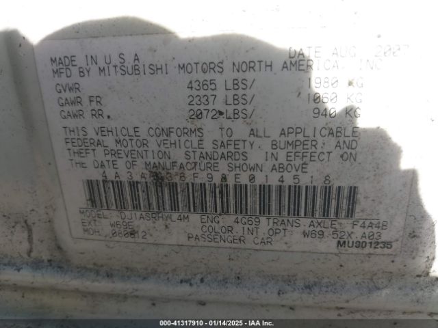2008 MITSUBISHI GALANT 4A3AB36F98E014518 Photo 8