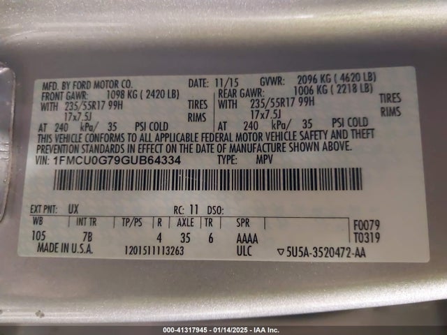 Ford Escape 2016 1FMCU0G79GUB64334 Image 9