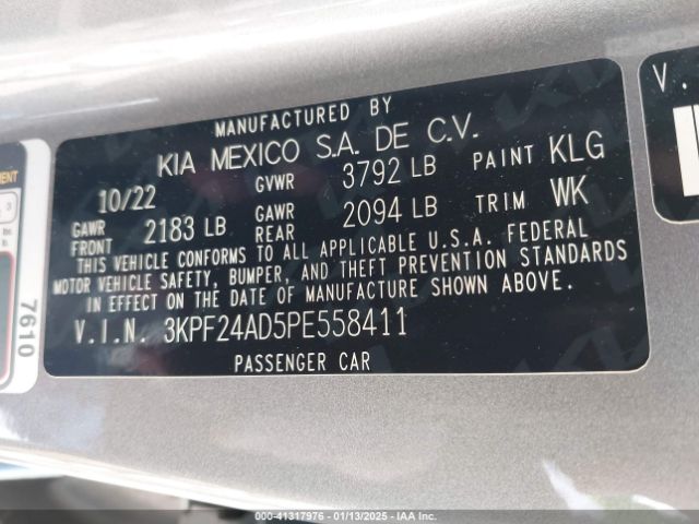 3KPF24AD5PE558411 KIA Forte Lxs