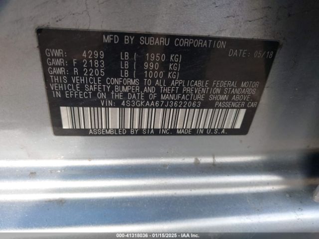 4S3GKAA67J3622063 Subaru Impreza 2.0i