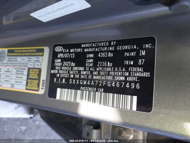 5XXGM4A72FG467496 KIA Optima Lx