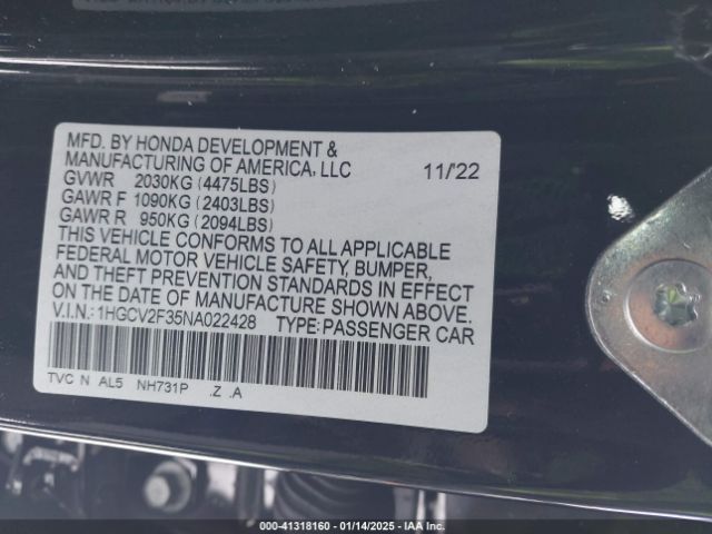 1HGCV2F35NA022428 Honda Accord Sport 2.0t