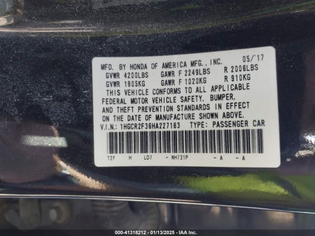 1HGCR2F36HA227183 Honda ACCORD LX
