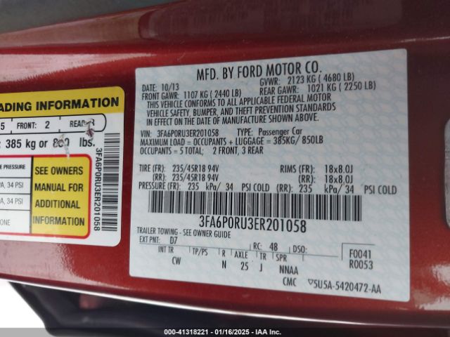 3FA6P0RU3ER201058 Ford Fusion Hybrid Titanium