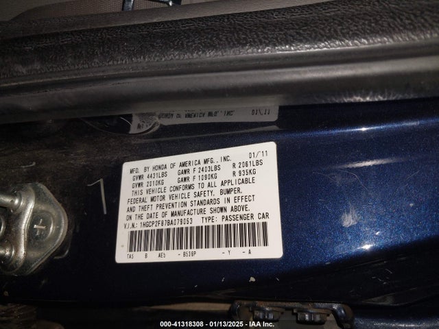 2011 HONDA ACCORD SDN 1HGCP2F87BA079053 Photo 8