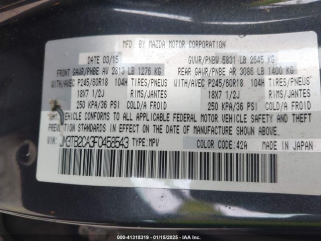JM3TB2CA3F0458543 Mazda Cx-9 Touring