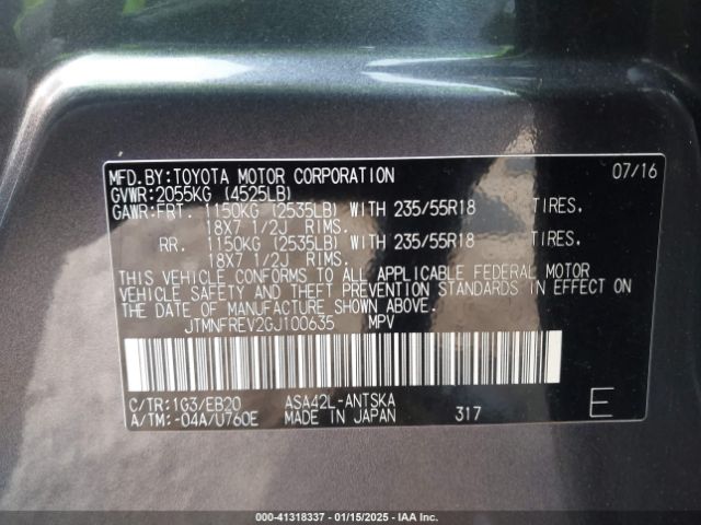 JTMNFREV2GJ100635 Toyota RAV4 SE