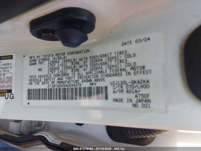 2004 LEXUS GX 470 JTJBT20X540044376 Photo 8