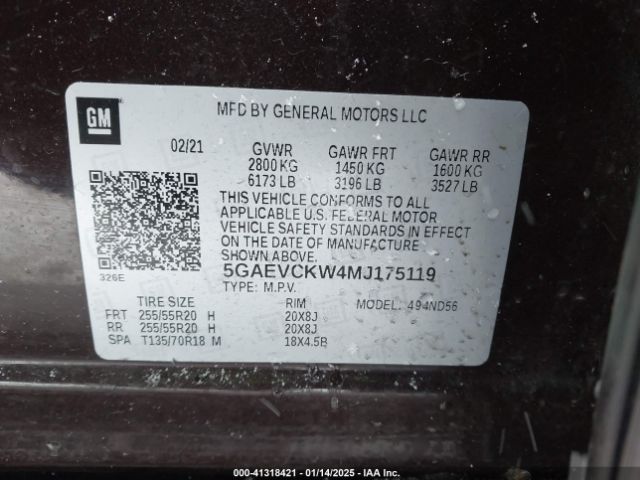 5GAEVCKW4MJ175119 Buick Enclave Awd Avenir