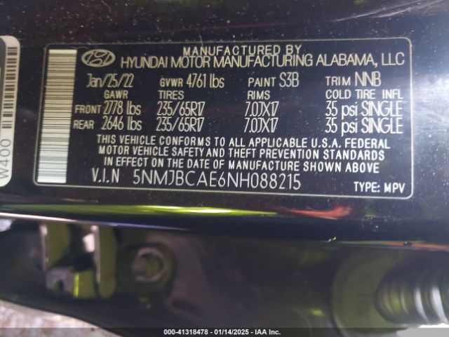 5NMJBCAE6NH088215 Hyundai TUCSON SEL