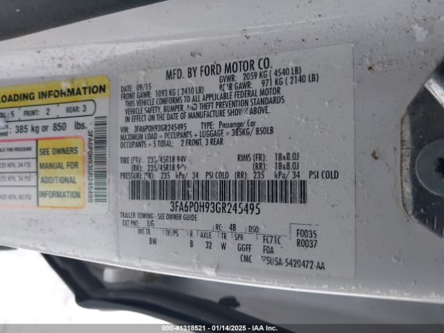 3FA6P0H93GR245495 Ford FUSION SE