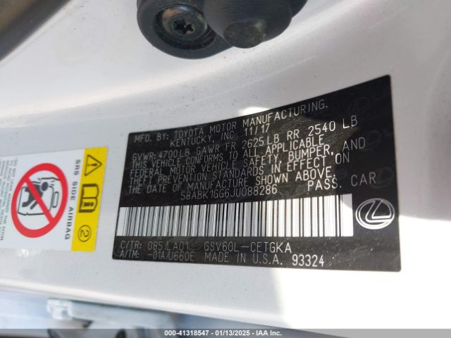 58ABK1GG6JU088286 Lexus ES 350