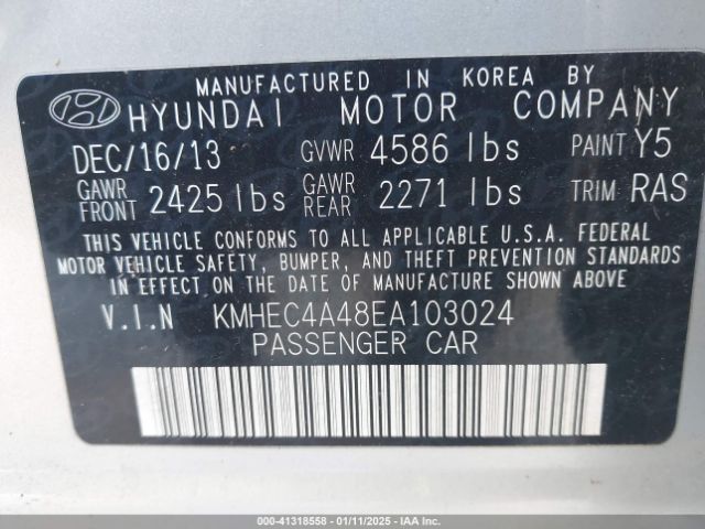 KMHEC4A48EA103024 Hyundai Sonata Hybrid Limited