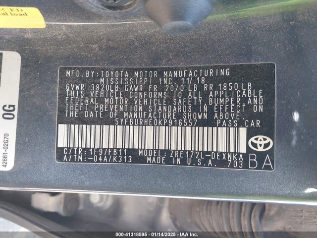 Toyota COROLLA LE 2019 5YFBURHE0KP916557 Image 9