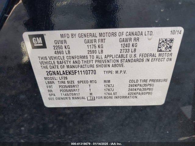 Chevrolet EQUINOX LS 2015 2GNALAEK5F1110770 Image 9