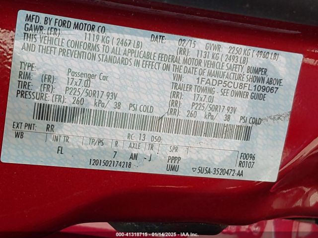 1FADP5CU8FL109067 Ford C-max Energi Sel