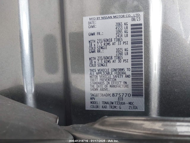 5N1BT3BA0PC875770 Nissan Rogue Sv Fwd