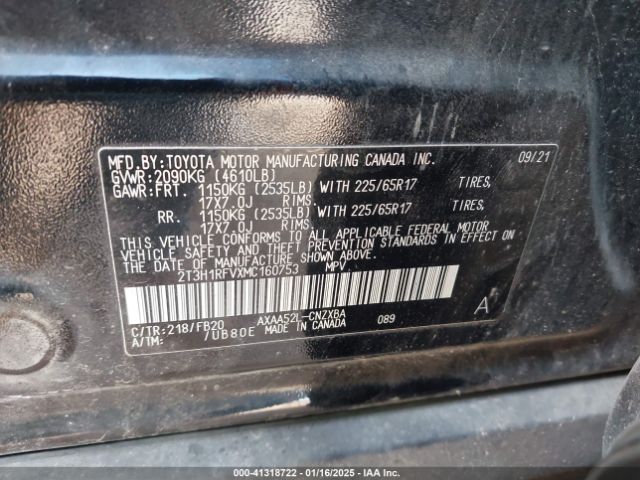 2T3H1RFVXMC160753 Toyota RAV4 LE